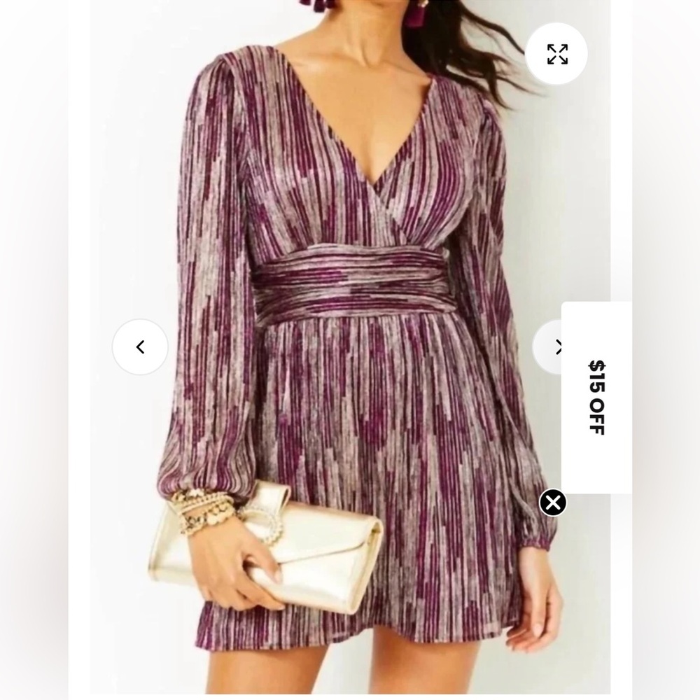 Lilly Pulitzer Purple and Gold Riza Long Sleeve Romper